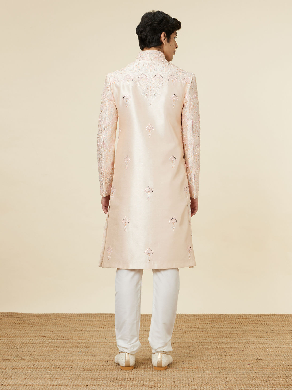 Rose Pink Peacock Motif Sherwani Set image number 4